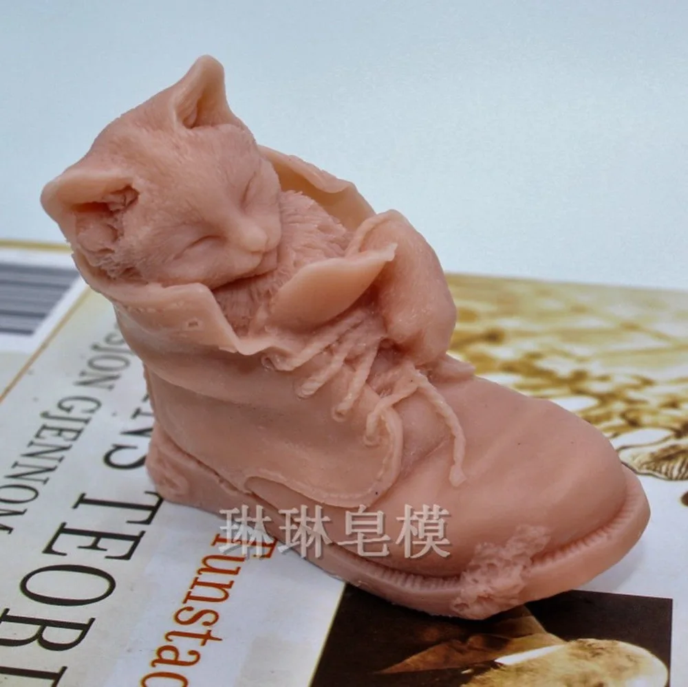 Зернистость 3D Спящая кошка ручная форма для мыла силиконовая свеча восковая