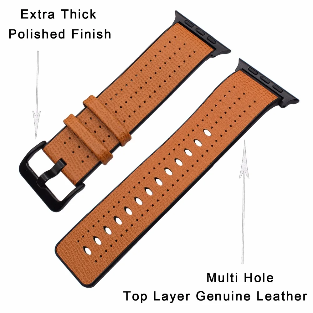 Genuine Calf Leather + TPU Rubber Watchband for iWatch Apple Watch 38mm 42mm Series 1 2 3 Wrist Band Steel Buckle Strap Bracelet | Наручные