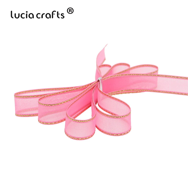 C1 Pink 5yards Lucia crafts 5 ярдов/10 ярдов 15 мм ленты из органзы для свадебного домашнего декора DIY Швейные упаковочные материалы аксессуары P0101 - Цвет: C1 Pink 5yards