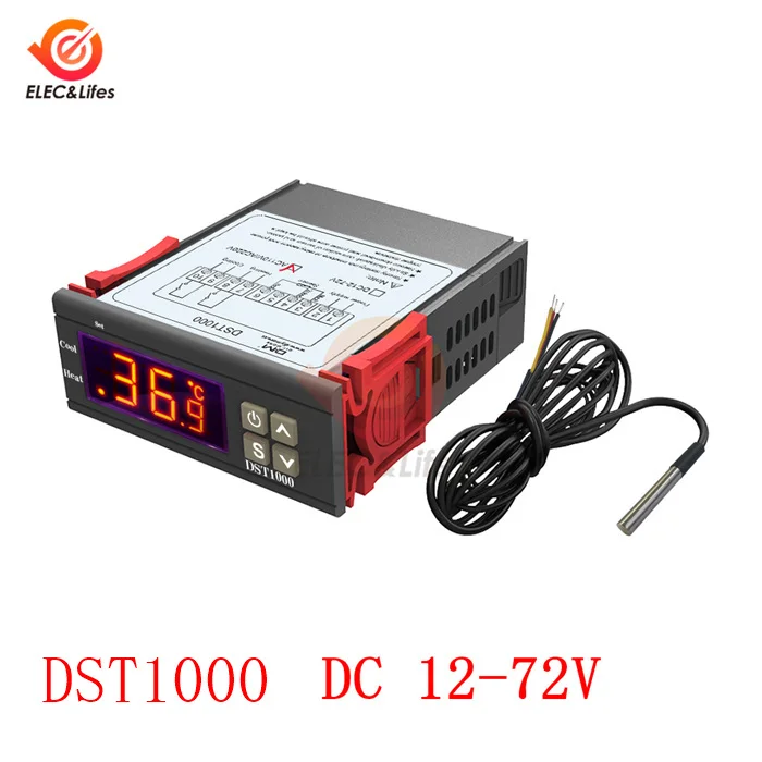 DST1000 DC 12-72V DST1000 DST1020 цифровой термостат Регулируемый переключатель контроля температуры комнатный термометр регулятор 220V 12-72VDC Морозильный вентилятор - Цвет: DST1000 DC 12-72V