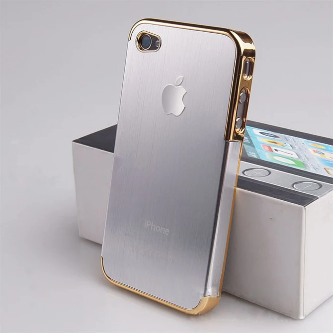 Free shipping!! 9 colors all-inclusive brushed metal relief mobile phone case for iPhone 4/4s |