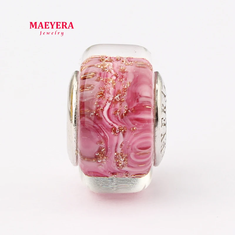 Бисер MAEYERA из стерлингового серебра 925 пробы Розовый стеклянный бисер с зыбучим