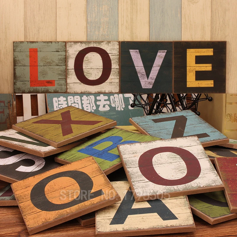 

15X15cm Retro Large Wooden Letters Board Home Wedding Party Hanging Gifts Shooting Props Storefront Pendant Bar Home Decoration