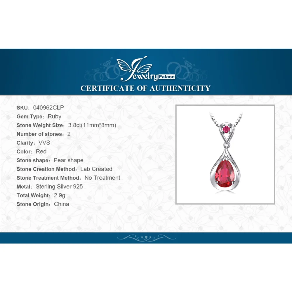 Jewelrypalace модные 4.3ct Pigeon Blood Red Рубиновая подвеска Твердые стерлингового серебра 925