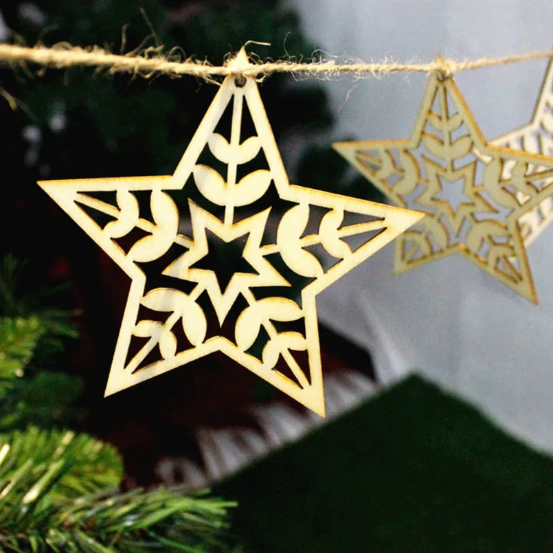 New Christmas Pendant Drop Ornaments 10pcs/package DIY Long String Wooden Merry Ornament For Tree | Дом и сад