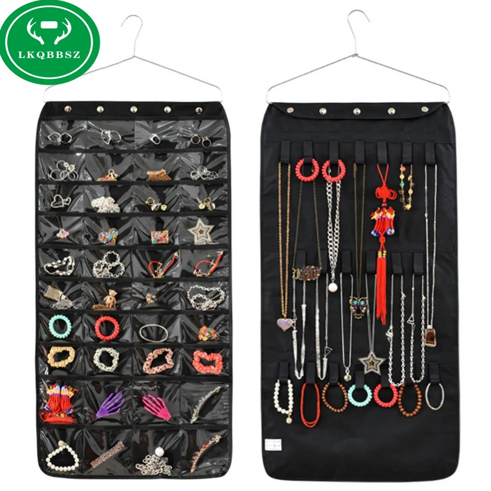 

Двусторонний подвесной органайзер для ювелирных изделий держатель для браслета, серег, кольца, ожерелья, Сумка с крючком, 40 карманов