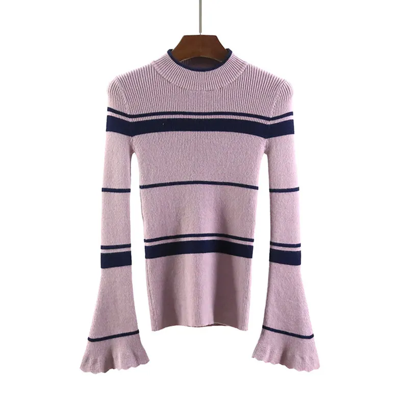 2018 spring new ladies sweater round neck trumpet sleeve long sleeves Korean fashion slim slimming top coat female A8819 | Женская