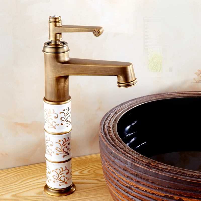 Смеситель для ванной комнаты в античном стиле синий и белый фарфоровый медный