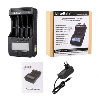 EU-lii-500.adapter Liitokala lii-500 lii-500S ЖК-дисплей 3,7 в 1,2 в 18650 26650 21700 зарядное устройство с экраном, проверьте емкость аккумулятора с сенсорным управлением - Цвет: EU-lii-500.adapter