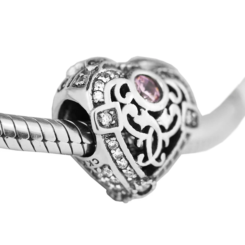 Подходит для бусины Pandora Браслеты роскошное Сердце Подвески 100% стерлингового