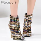 Sinsautженские зимние ботинки, расшитые золотыми блестками, на высоком каблуке, ботильоны для женщин, трендовые теплые зимние ботинки с острым носком