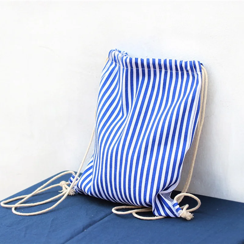 Высокое качество полосатый Drawstring рюкзак сумка для женщин Sackpack хлопок холст