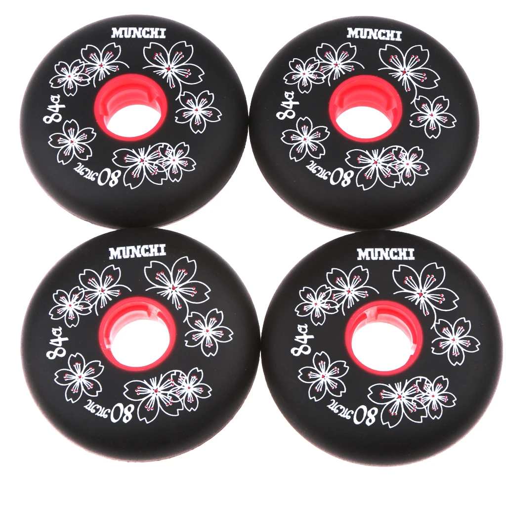 80mm Black 4 шт. сверхмощный встроенный роликовый Хоккей фитнес скейт Замена колеса 84A черный/красный 72 мм/76 мм/80 мм - Color: 80mm Black