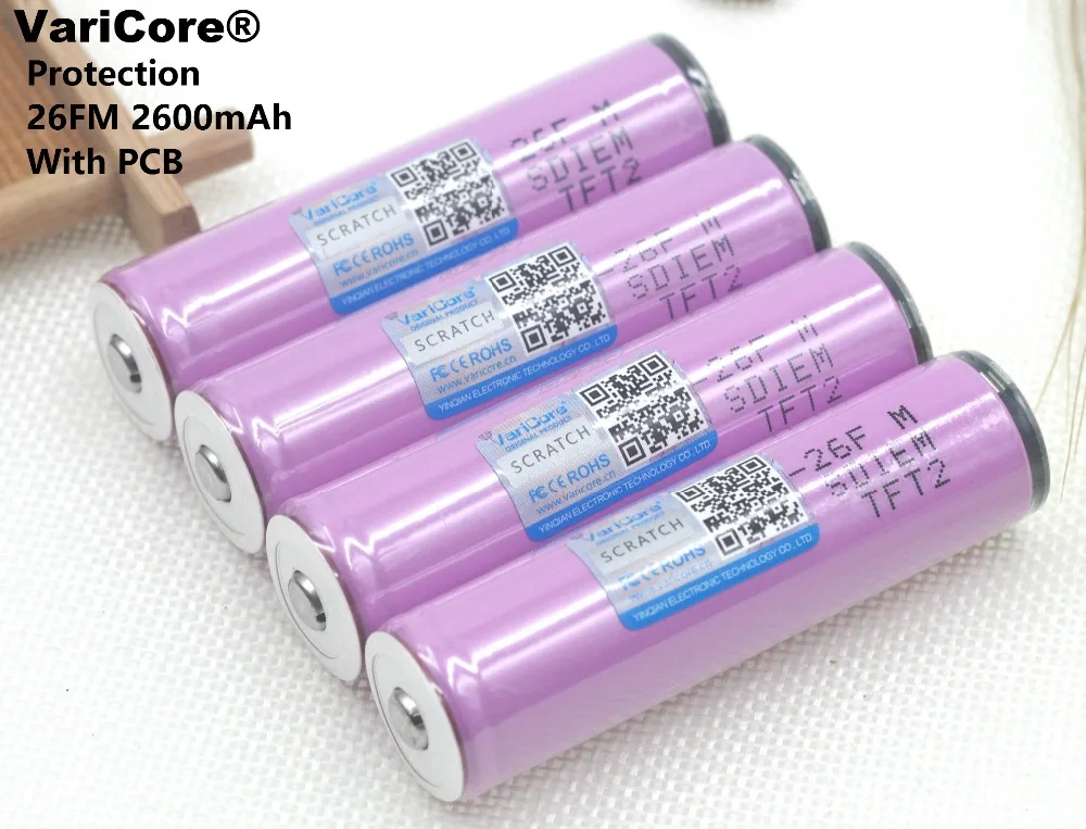 

12PCS VariCore Protected New Original 18650 ICR18650-26FM 2600mAh Li-ion 3.7v Rechargeable Battery With PCB