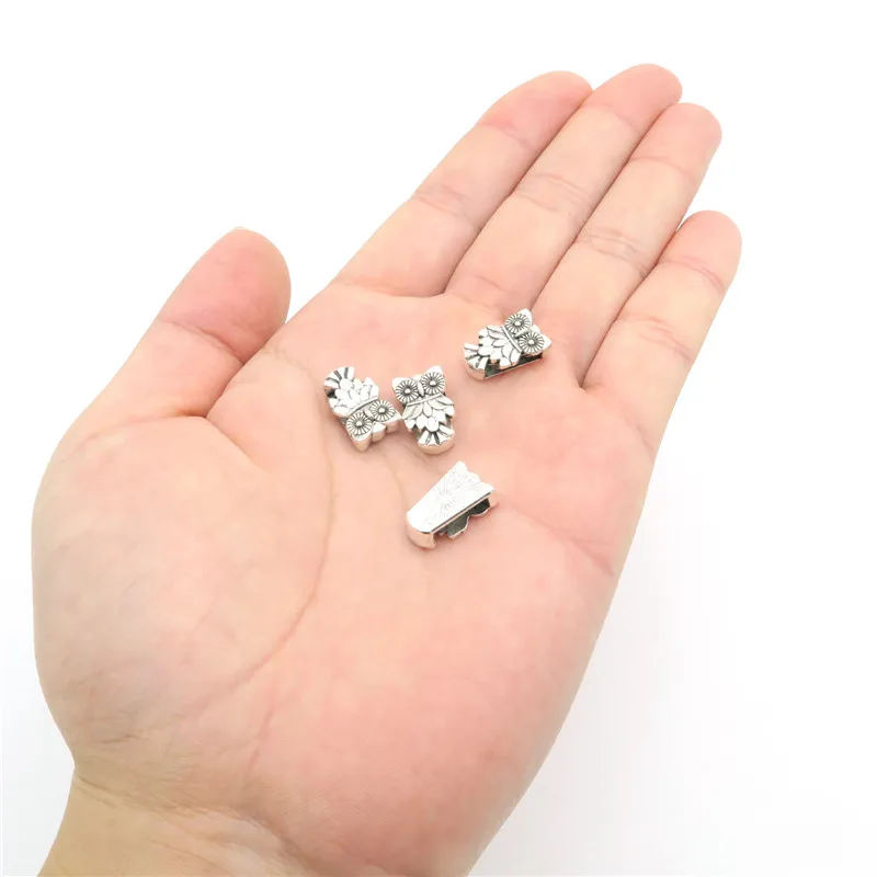 Для 10 мм плоский кожаный слайдер античная серебряная Сова ювелирные изделия