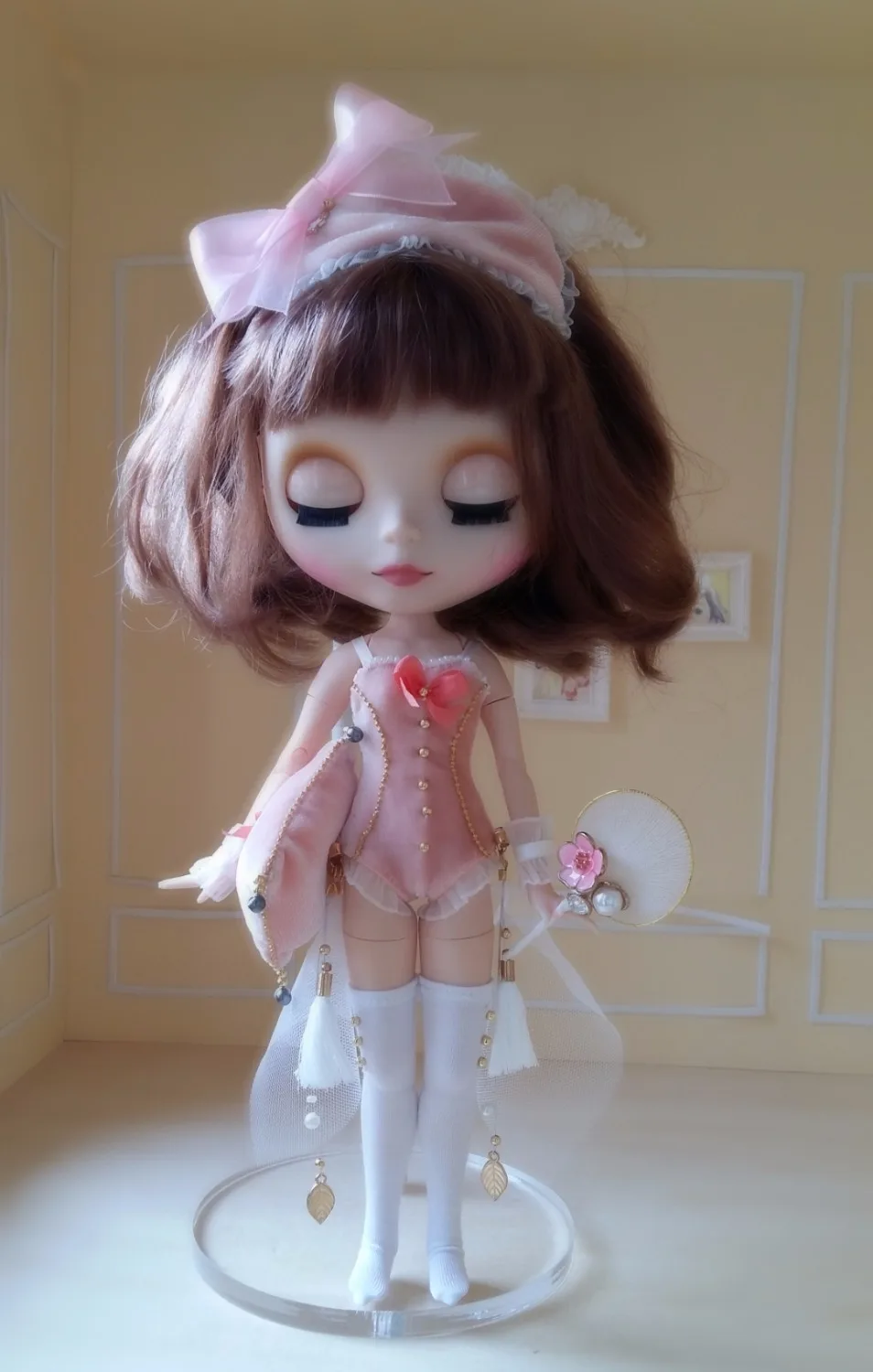 Платье для кукол blyth 6 шт./компл. розовые кружевные колготки повязка на голову с