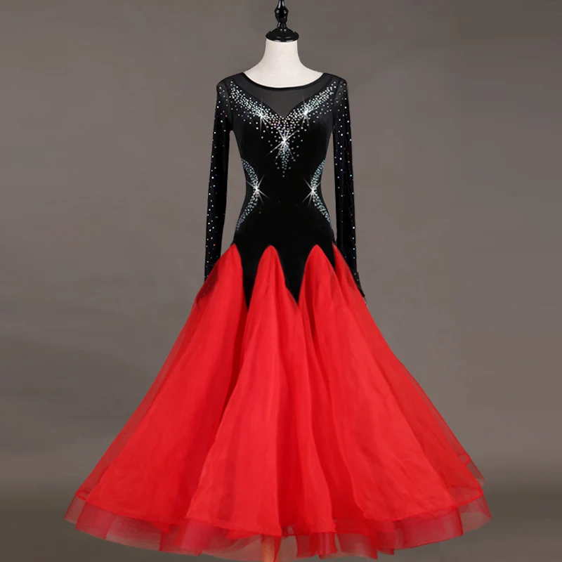 Black vs Red Бальные танцевальные платья для женщин костюм из драгоценных камней вальс Стандартный Профессиональный современное Танго Качели танцевальные костюмы BL10 - Цвет: Black vs Red