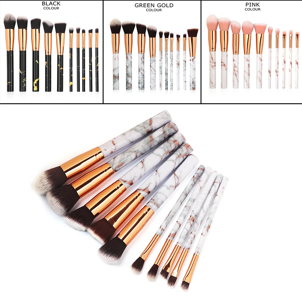 10PCS Makeup Brushes Set Marble Pattern Powder Blush Eyeshadow Cosmetic Tool Kit | Красота и здоровье