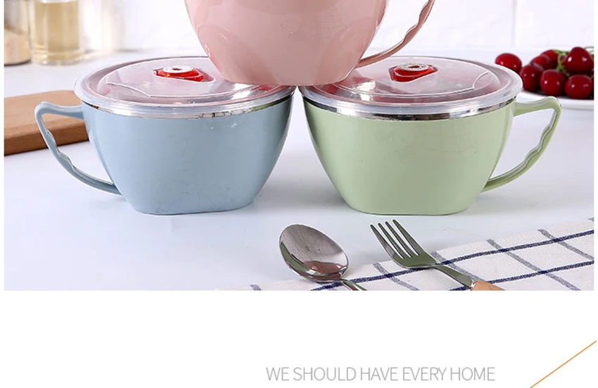 Нержавеющая сталь мгновенный Лапша риса супница с крышкой студенческие утепленные силиконовая коробка для ленча печать для еды сохранение чаши
