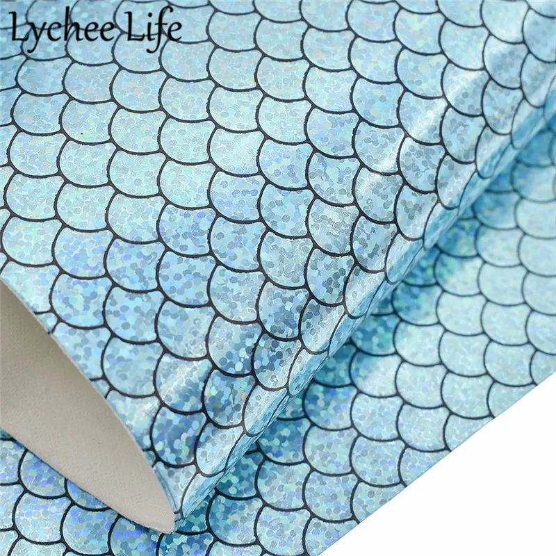 Lychee Life блестящая ткань из искусственной кожи ручной работы красочная голографическая А4 ткань современная домашняя одежда Текстиль Швейные аксессуары