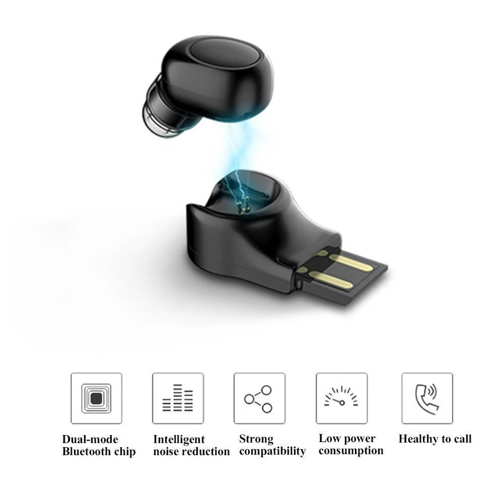 Мини беспроводные Bluetooth наушники в ухо 3D стерео супер бас зарядка через usb