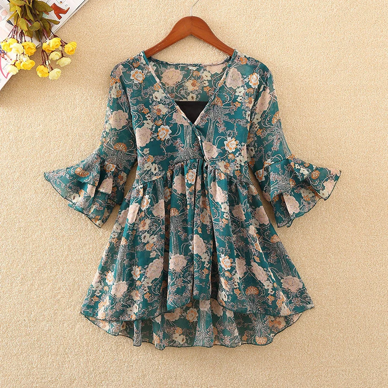 

Chiffon Blouse Tps Floral Kimono Boho Ruffle Shirt Womens Tops And Blouses Plus Size 2018 Korean Harajuku Clothes Camisa DD2448