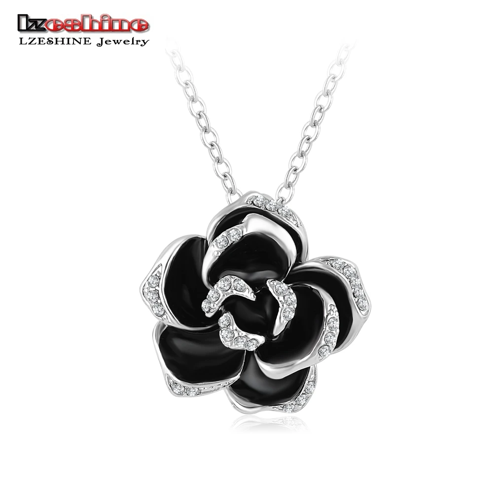 LZESHINE черный Ожерелье из австрийского хрусталя кулон Цепочки и ожерелья розовое