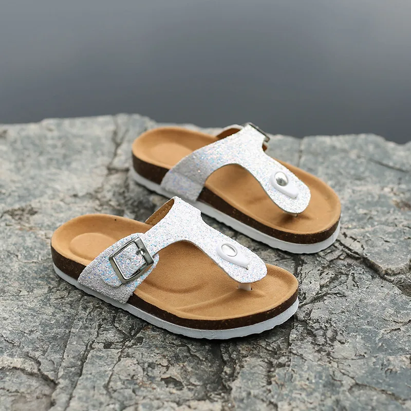 2019 новые детские тапочки летние пляжные пробковые сандалии с блестками для всей