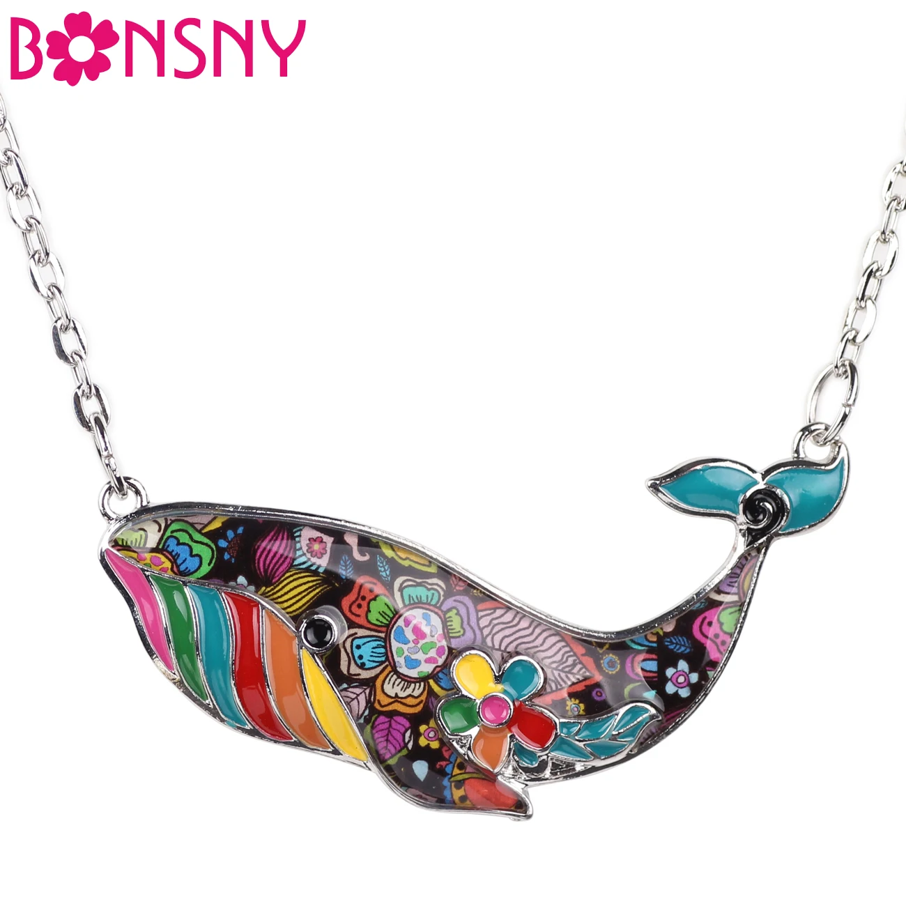 

Bonsny Statement Alloy Enamel Whale Necklace Pendant Chain Collar Choker Ocean Animal Novelty Jewelry For Women Girls Gift Party