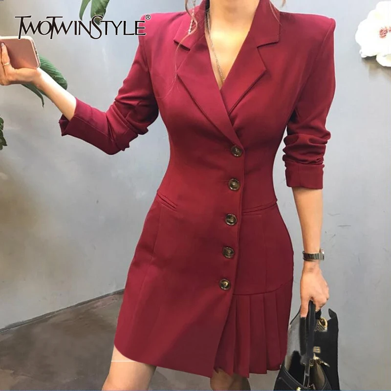 TWOTWINSTYLE, плиссированный подол, пэчворк, Блейзер, пальто для женщин, высокая талия, длинный рукав, тонкий женский костюм, Весенняя мода, корейский