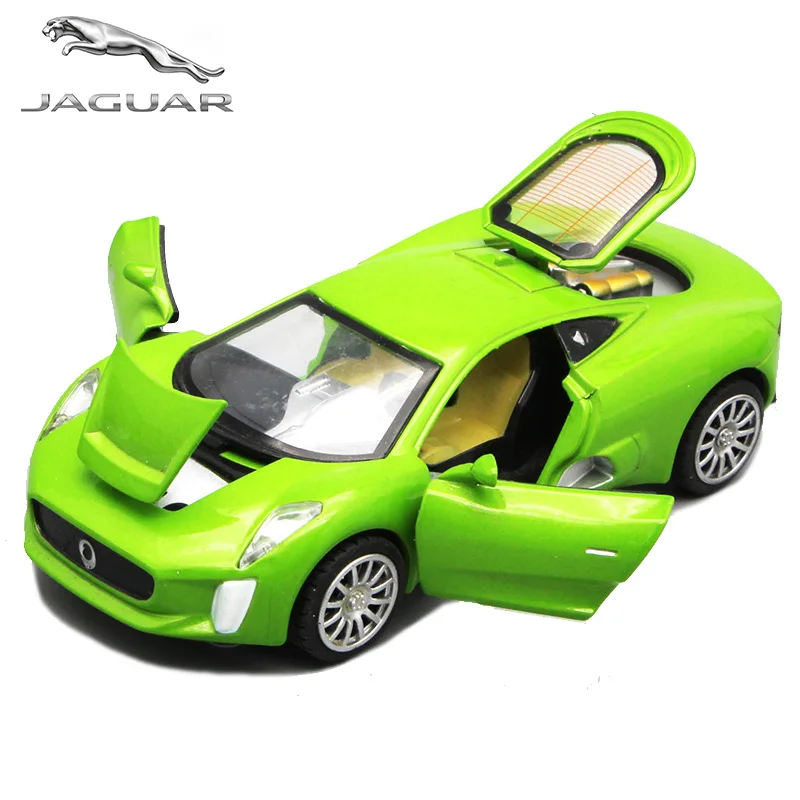 1/32 литая под давлением модель Jaguar CX-75, 15 см металлические игрушки для детей, подарок для мальчиков с функцией оттягивания/музыка/светильник - Цвет: Зеленый