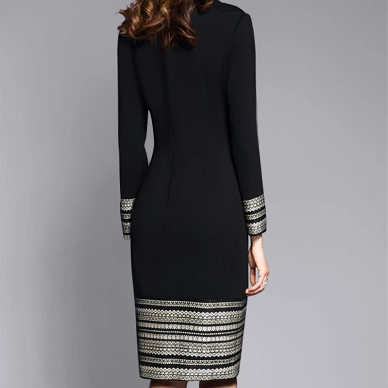 

Plus Size 4XL High Waist O Neck Women Dresses 2020 Spring Summer New Bodycon Long Sleeve Block Elegant Lady Feminine Midi Dress