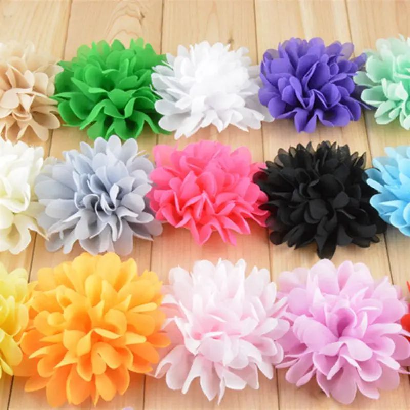 

50pcs/lot 10cm 18 Colors Big Fluffy Chiffon Flowers For Baby Girls Hair Accessories Artificial Fabric Flowers For Headbands