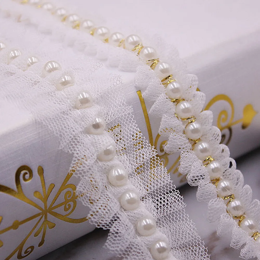 

2Color 20mm 30mm Pearl Mesh LaceGauze Tape Fabric Ribbon DIY Collar Sewing Garment Headdress Materials 1yard/lot