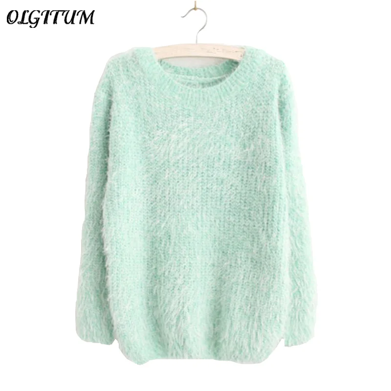 Women Fashion Autumn Winter Warm Mohair O-Neck Pullover Long Sleeve Casual Loose Sweater Knitted Tops | Женская одежда