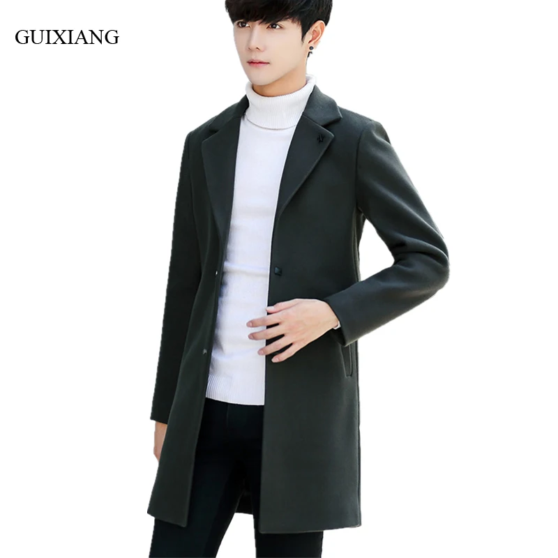 

New arrival style men boutique woolen overcoat fashion casual single breasted woolen coat men's slim solid clothes size L-3XL