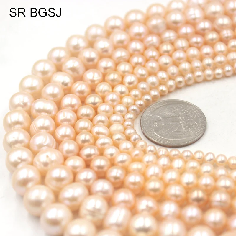 Free Ship 4-11mm Wholesale Nearly Round Natural Freshwater Pearl Jewelry DIY Beads Pink Pearls Strand 15&quot | Украшения и