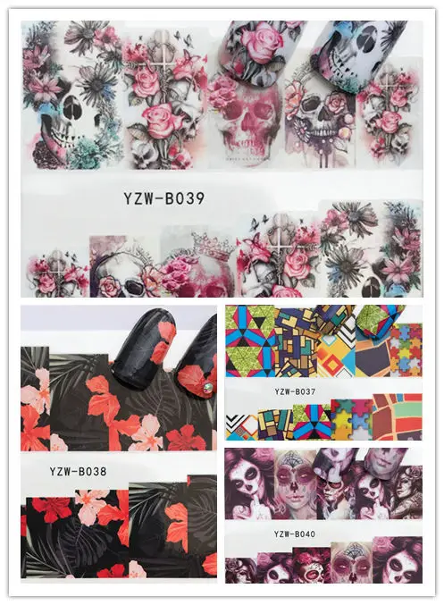 Новый цветок/Череп наклейки для ногтей водяные Маскарадная маска украшения на