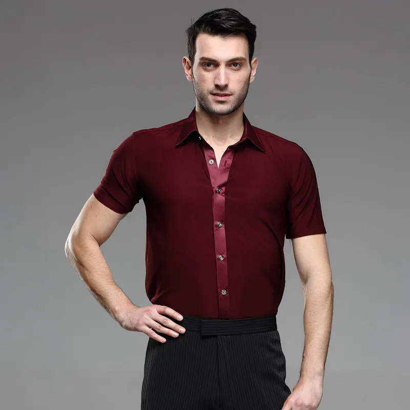 

Men's Dancing Square Shirt Adult Ballroom Dance Top Femal Modern Dance Clothes Latin Dance Clothing Short Sleeved B-5982