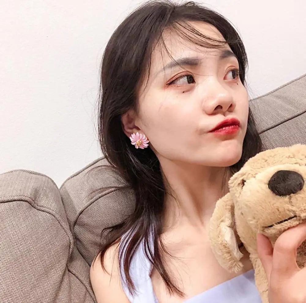 Korean Style Colorful Spray Paint Big Flower Stud Earring For Women Girl Elegant Sweet Summer Earrings Charm Jewelry Brincos | Украшения и