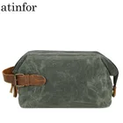 Водонепроницаемая сумка для макияжа из вощеной холщовой и натуральной кожи, дорожный винтажный саквояж для косметики, дорожный клатч