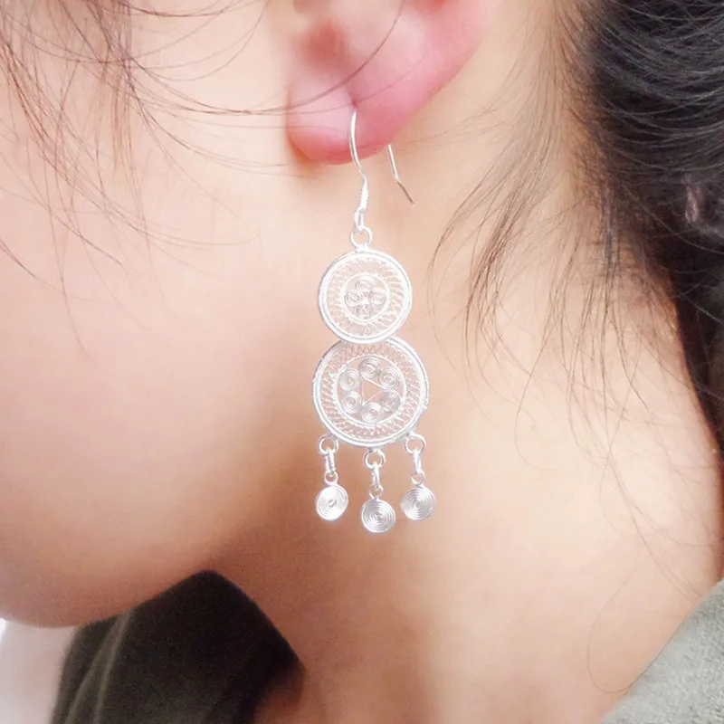 Women's Earings Ethnic Jewelry Boho 999 Sterling Silver 2019 Fashion Korean Vintage Earrings For Women Gourd Hollow Out | Украшения и