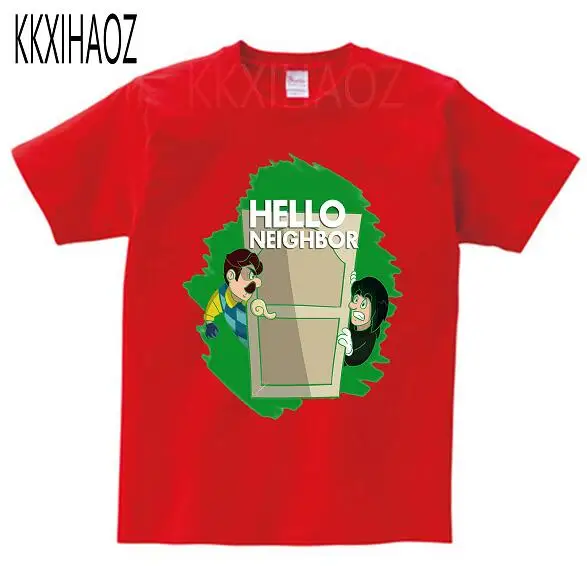 red childreT-shirt Детская летняя хлопковая Футболка с рисунком «Hello neighbor» для детей, Спортивная футболка для малышей, детская одежда, футболка для мальчиков на день рождения, одежда для малышей - Цвет: red childreT-shirt