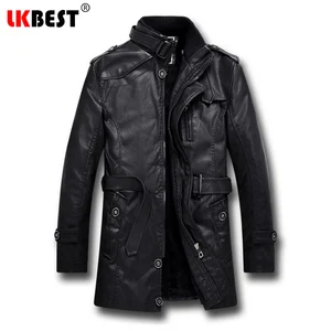 LKBEST 2020 Мужская Длинная кожаная куртка зимняя черная Толстая зимняя куртка мужская повседневная мотоциклетная куртка брендовая мужская верхняя одежда (PY06)