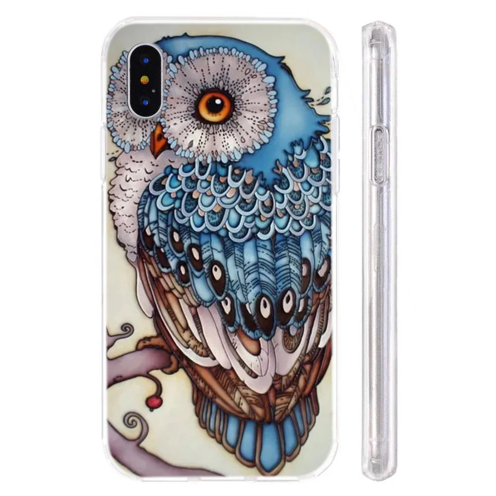 Мягкий чехол для iPhone X XS XR чехлы из ТПУ цветной пейзаж единорог сова окрашенный