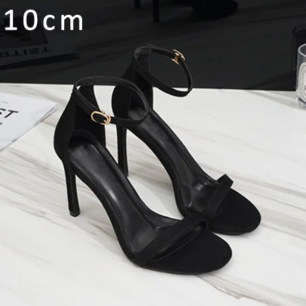 Black Flock 10cm Брендовые женские босоножки; летние туфли на высоком каблуке; кожаные туфли с открытым носком и пряжкой на ремешке; женская обувь для вечеринок; Цвет Черный; Sandalia Mujer; Новое поступление - Цвет: Black Flock 10cm