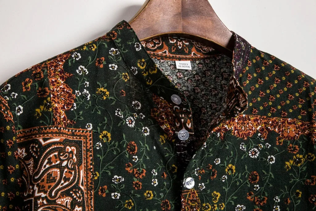 Летняя мужская рубашка camisa этническая с коротким рукавом Повседневная хлопковая льняной с принтом гавайская рубашка блузка Мужская Уличная chemise homme Новинка