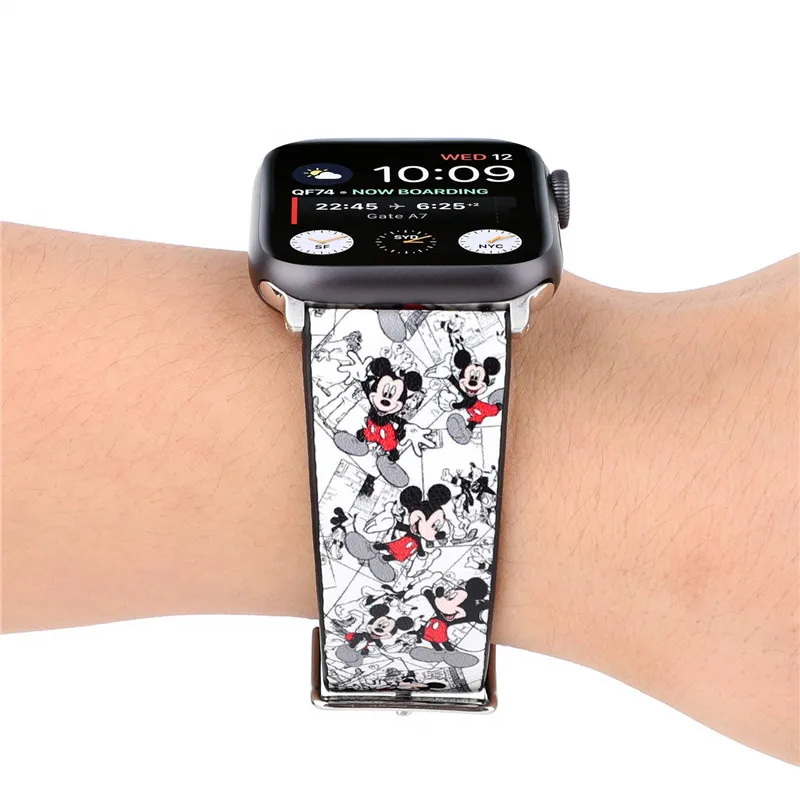 Симпатичный стильный ремешок для Apple Watch 4 ремешка 40 мм 44 кожаный мультяшный Микки