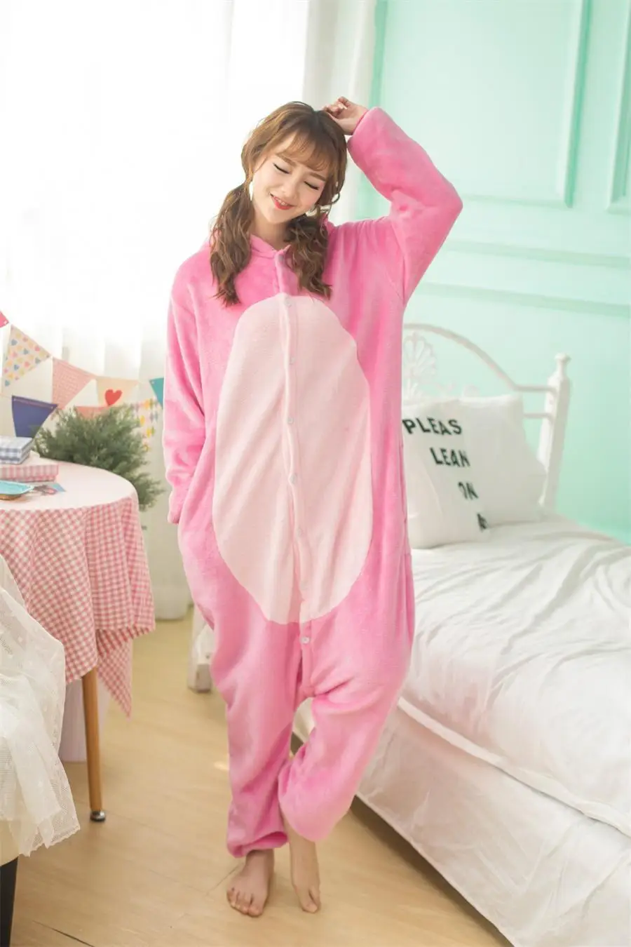 

Kigurumi Cartoon conjoined Flannel Anime Pink Wolf Pajamas Sleepwear Cosplay Costume Adult Animal Onesie Pyjamas Party Sleepsuit