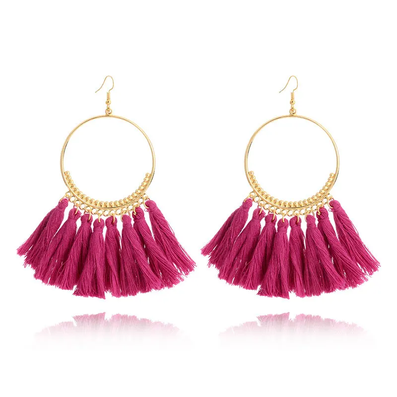 Bohemian Ethnic Big Tassel Earrings Fringed Circle Ring Dangle Drop Earring Ear Jewelry For Women | Украшения и аксессуары
